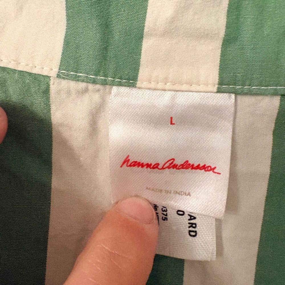 Hanna Andersson Pajama Set Green White Striped Cotton Button Down Top Shorts L - Picture 4 of 16